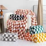 Qfdian Throw Blankets Flannel Blanket with Checkerboard Grid Pattern Soft Throw Blanket for Couch, Sofa Warm and Cozy for All Seasons