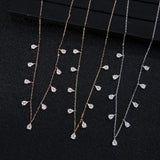 Qfdian  Sexy Water Drop Pendant Necklace for Women Gold Color Link Chain Choker Wedding Jewelry Elegant Evening Party Birthday Gift