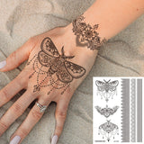 Qfdian  Waterproof Temporary Tattoo Stickers  Mandala Lace Hand Finger Wedding White Fake Tatto Flash Tatoo Body Art for Women Bride