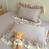 Qfdian  Korean Princess Style Bed Linen Set Bowknot Print Ruffles Duvet Cover Pillowcase Bedsheet Bedclothes Home Soft Bedding Set