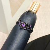 Qfdian Gothic Y2K Purple Crystal Flower Irregular Open Ring For Women Girl Aesthetic Vintage Halloween Grunge EMO Accessories Jewelry