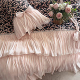 Qfdian  Vintage Floral Print Ruffles Bow Princess Bedding Set Egyptian Cotton Duvet Cover Bed Sheet Pillowcases
