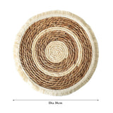 Qfdian  Round Straw Woven Placemats Kitchen Dining Table Mat Braided Tassel Place Mat Heat Resistant Pad Table Decoration Accessories