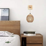 Qfdian  Vintage Style Bamboo Woven Bedside  Dining Room Rattan  Wooden Bedroom Farmhouse Rural Indoor Background Wall Lamp