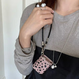 Qfdian Luxury leather leopard print earphone bag case for airpods 1 2 3 4 pro 2 protection cover with bracelet fall prevention couple