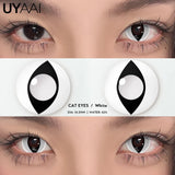 Qfdian 1 Pair Cat Eyes Crazy Lenses Vampire Lenses for Halloween Cosplay Eye Contacts White Lenses Anime Black Colored Lenses