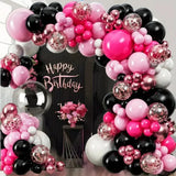 Qfdian  126pcs Rose Red Black White Balloon Arch kit,for Student School Birthday Party Wedding Graduation Halloween Christmas Decoration