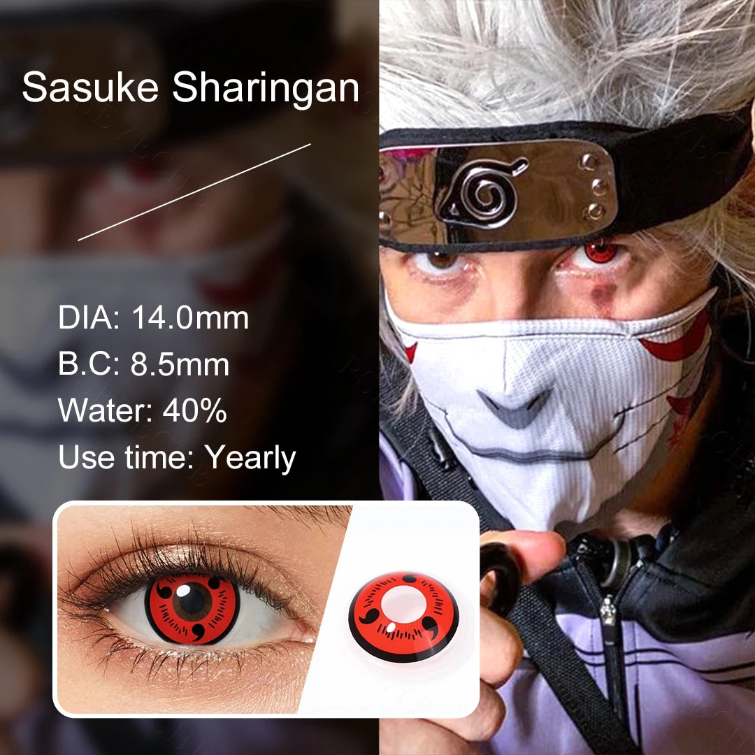 Qfdian（0~-6.00）Cosplay Contact Prescription Lenses White Out Mangekyou Sharingan Eye Contacts with Diopters for Myopia Anime Accessori