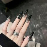 Qfdian  Y2K Star Press on Nails Gradient Black Fake Nails Medium Length Square False Nails Moon Designs for Women Girls Party Daily Use