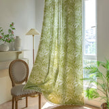 Qfdian Boho Curtains 1 Panel Green Botanical Leaves Curtains, Printed Cotton Linen Rod Pocket Rustic Farmhouse Bohemian Tassels Curtain