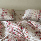 Qfdian  Vintage French Floral Lyocell Bedding Set with Bow Ties, Silky Soft Cooling Bed Linen Set, Pink Flower Print for Girls Bedroom