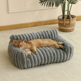 Qfdian  Plush Pet Couch Bed Removable Washable Grid Bar Mat Wave Pattern Warm Pets Sofa Winter Soft Cats Dogs Sofa Bed Pet Supplies Gift