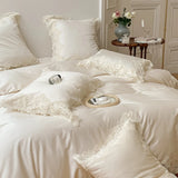 Qfdian 1000TC Egyptian Cotton Romantic Lace Edge Princess Wedding Pink 4/7Pcs Bedding Set Duvet Cover Flat/Fitted Bed Sheet Pillowcases