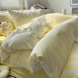 Qfdian Washed Cotton Double Yarn Crepe Striped Quilt Set 3-4 Pillowcase with Sheet Bedding Cover Supplies 200x230 220x240 Skin Friendly