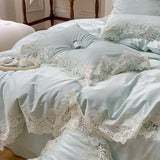 Qfdian 1000TC Egyptian Cotton Romantic Lace Edge Princess Wedding Pink 4/7Pcs Bedding Set Duvet Cover Flat/Fitted Bed Sheet Pillowcases