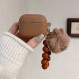 Qfdian  Caramel Color Soft Silicone Earphone Case with Bead Bracelet Couple For Apple Airpods 4 1 2 3 Pro 2 Bluetooth Charging Box Case