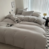Qfdian Solid Bed Linen Cotton Bedding Set with Sheet Duvet Cover Pillowcase Single Couple Bedsheet King Queen Double Twin Size