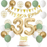 Qfdian  Sage Green Gold White 35th Birthday Party Decorations Birthday Balloons Happy 35th Birthday Banner Cake Topper 35 Year Old Decor