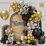 Qfdian  Black Gold Silver Balloon Garland Arch Kit Metallic Gold Chrome Silver Balloons Graduation Birthday Party Decorations New Year
