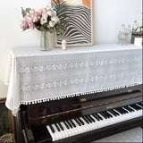 Qfdian  2PCS White Lace Piano Cover Three Piece Set Dust Proof Multiple Piano Covers Beautiful Home Decor Piano Bench Cover