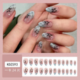 Qfdian  24pcs Blue Plaid Gradient Fake Nails Phototherapy French Tips Y2k Style Press On Nails Long Almond Cool Stars False Nail Patches
