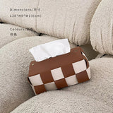 Qfdian Checkerboard Woven Tissue Box PU Leather Napkin Case Living Room Office Desktop Home Decoration Creative Paper Towel Cover