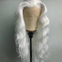 Qfdian 13X4 White Curly Wig Synthetic Lace Front Wig Natural Long White Blonde Colored Hair Lace Frontal Wigs for Women Party Cosplay