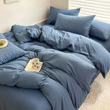 Qfdian Solid Bed Linen Cotton Bedding Set with Sheet Duvet Cover Pillowcase Single Couple Bedsheet King Queen Double Twin Size