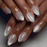 Qfdian  24Pcs Mid-length Almond Ballet False Nails Simple Cat Eye Design Press on Fake Nail Wearable Full Cover Nail Tips Manicure Tools