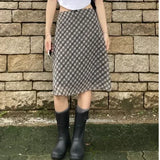Qfdian  New Korean Chic Spring French Retro Plaid Mid-Length High Waist A-line Skirt for Women Casual Vintage Designer Y2k Female Skirt