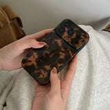 Qfdian Brown Amber Retro Leopard Print Tpu Gloss Phone Case For iPhone 17 16 15 14 13 12 11 Pro Max 14/15 Plus 17 Air Soft Back Cover