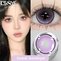 Qfdian 2Pcs Best Selling Color Contacts Lenses Myopia Degree -0.00 to -8.00 Purple Series Soft Lens Contact Lenses with Natural