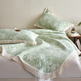 Qfdian  Flower Printed Bed Cover with Lace French Style Washed Cotton Bedspreads Quilted cobre leito de casal Comfortable and Soft