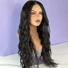 Qfdian 13X4 Black Curly Lace Wig Synthetic Lace Front Wig Wavy Long Black Hair Wig Natural Brunette Colored Lace Frontal Wigs for Women