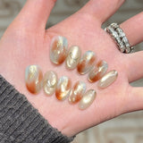 Qfdian  10pcs Cute Cat Eye Fake Nails Spring Simple Press on Nails Removable Hand Drawn Heart Star Moon False Nails Short Oval Nail Art