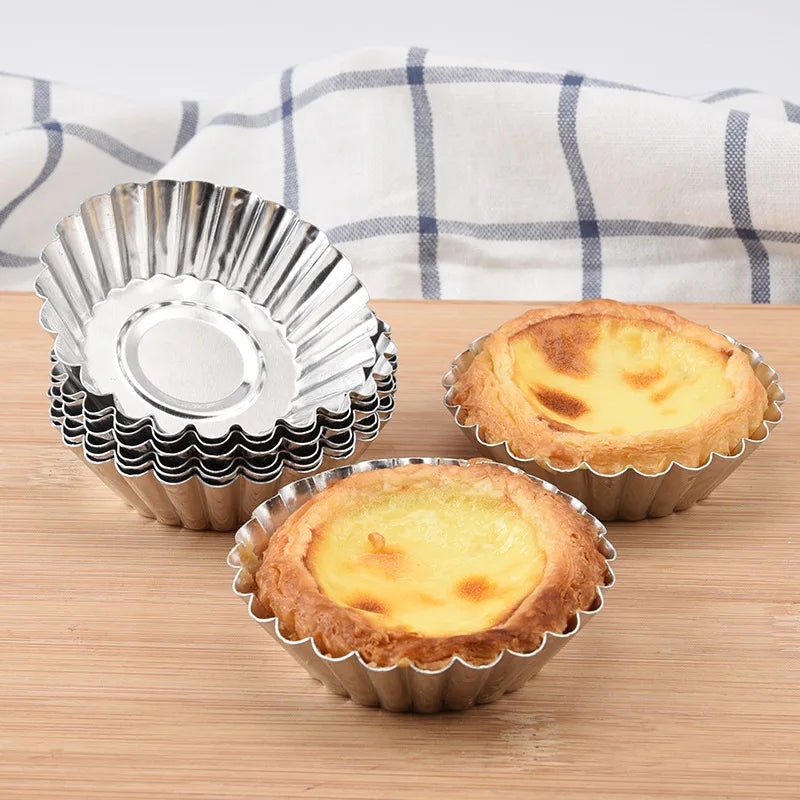 Qfdian Reusable  Aluminum Egg Tart Molds Cookie Pudding Jellies Mould Mooncake Mold Pastry Tools Baking Accessories Kitchen Tools