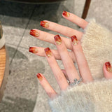 Qfdian 10Pcs Handmade Press on Nails French Short Ballet Fake Nails Colorful Edge Rhinestone Design Cute False Nail Full Cover Nail Tip