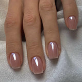 Qfdian 24Pcs Simple French Fake Nail with Gradient White Design Short Square Head False Nails Wearable Finished Manicure Press on Nails