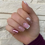 Qfdian  24Pcs Short Square False Nails Simple French Fake Nails Press on Nails Full Cover Nail Tips Detachable DIY Manicure