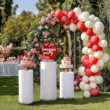 Qfdian White Cylinder Pedestal Stand Covers Set of 3 Round Elastic Cloth Pillar Plinth Cover for Birthday Wedding Party Baby Decoration