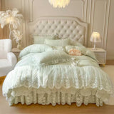 Qfdian 4/6Pcs Pink Princess Wedding Lace Embroidery Korean Style Bedding Set King Queen Size Duvet Cover Bed Skirt Bedspread Pillowcase