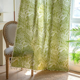 Qfdian Boho Curtains 1 Panel Green Botanical Leaves Curtains, Printed Cotton Linen Rod Pocket Rustic Farmhouse Bohemian Tassels Curtain