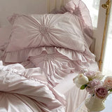 Cotton Nestl White Purple Heart Pleated Duvet Cover Pintuck Double Queen King 4Pcs Duvet Cover with Zipper Bed Sheet Pillowcases