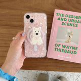 Qfdian Spring flower back cover for iphone 13 15 pro max 15pro 13promax 13pro 12 14promax transparent puppy bracket magnetic phone case
