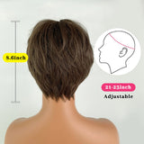 Qfdian  Brown Short Straight Hair Women Wigs with Bangs Thick Pixie Cut Synthetic Wig Heat Resistant Neuter Style Fake Hair