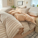 Qfdian  Nordic Bedding Set Striped Duvet Cover Set 100% Cotton Soft Flat Sheet Single Twin Size Double Bed Sheet Set For Bedroom Decor