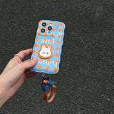 Qfdian Summer oringe and blue wave phone case for iphone 13 12 15 pro max 11 15pro 13promax 14 cute bunny stand holder rope cover shell