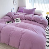 Qfdian Solid Bed Linen Cotton Bedding Set with Sheet Duvet Cover Pillowcase Single Couple Bedsheet King Queen Double Twin Size