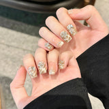 Qfdian 10Pcs Handmade Glitter Nude Pink Press On Nails with Rhinestone Design Ballet French Short False Nails Wearable Nail Tips