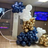 Qfdian  Navy Blue Balloons Arch Garland Kit White Chrome Gold Ballon Arch Graduation Decoration Wedding Baby Shower Birthday Party Decor